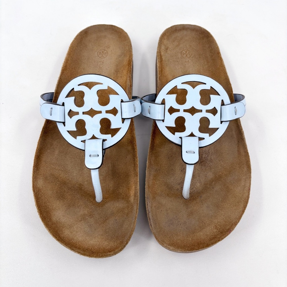 TORY BURCH Miller Cloud Leather Cork Sandals in Crisp Blue US 9 - Picture 4 of 13